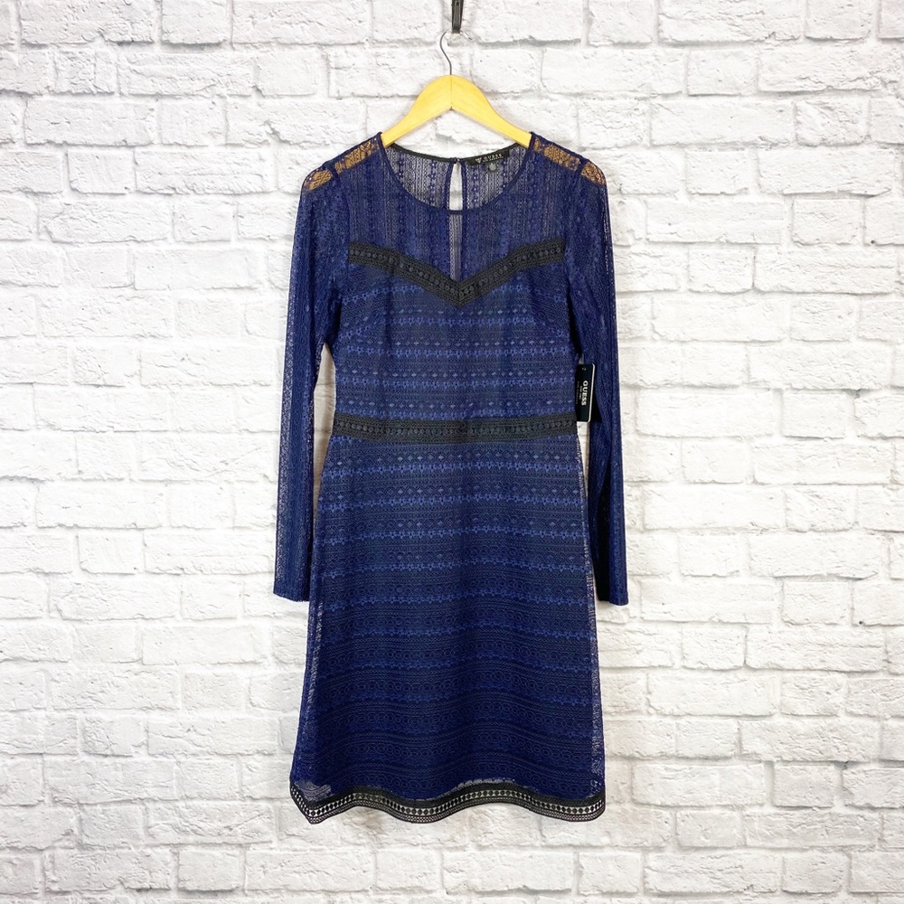 NWT Guess Lace Mesh Long Sleeve Dress